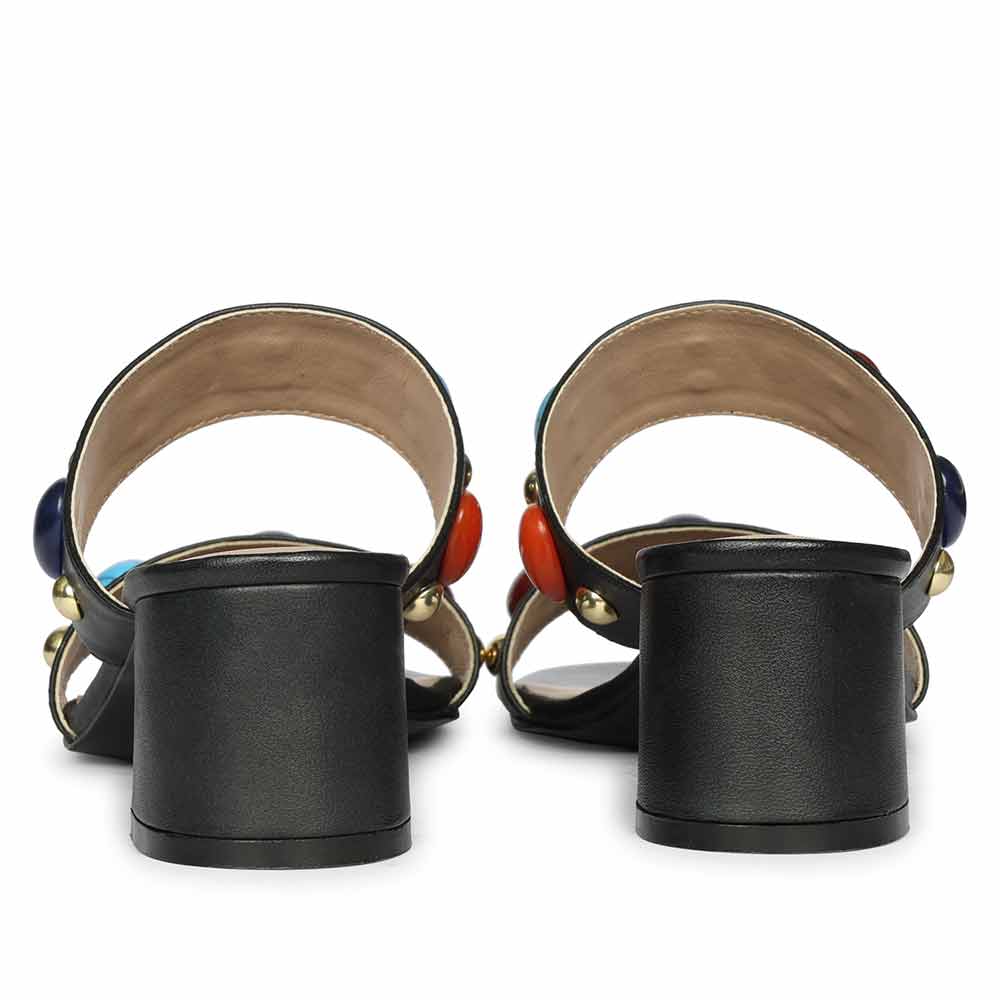 Saint Tahni Multi Stone Black Leather Block Heels