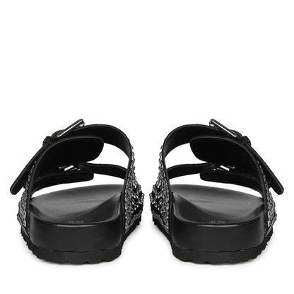 Saint Heidi Silver Strass Black Leather Flats