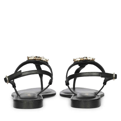 Saint Elara Stone Embellished Black Leather Sandals