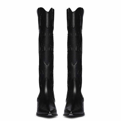 Saint Tiziana Hand Embroidered Black Leather Cowboy Boots