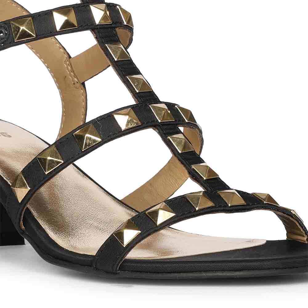 Saint Angela Gold Metal Double Buckle Block Heels