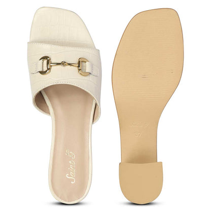 Saint Blair Off-white Croc-embossed Leather Block Heels