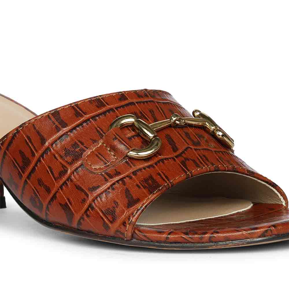 Saint Blair Brown Croc-embossed Leather Block Heels