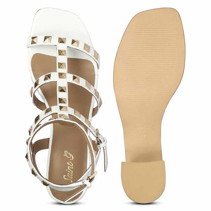 Saint Angela Gold Metal Double Buckle Block Heels