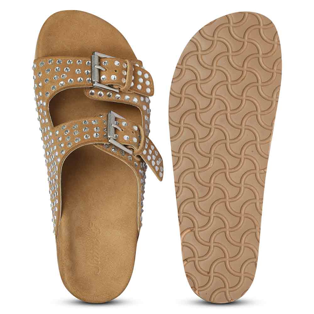 Saint Heidi Silver Strass Beige Leather Flats