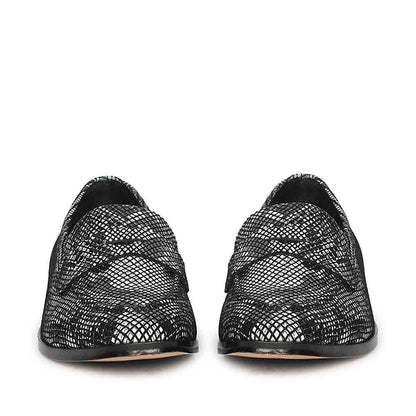 Saint Ellis White and Black Snake Print Leather Loafers.