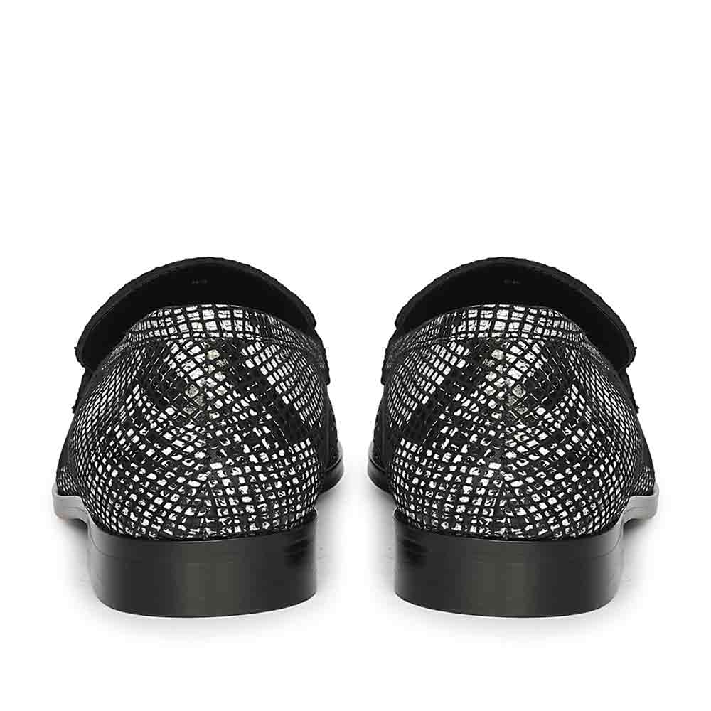 Saint Ellis White and Black Snake Print Leather Loafers.