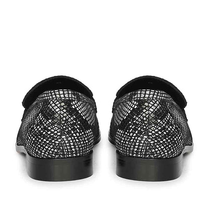Saint Ellis White and Black Snake Print Leather Loafers.
