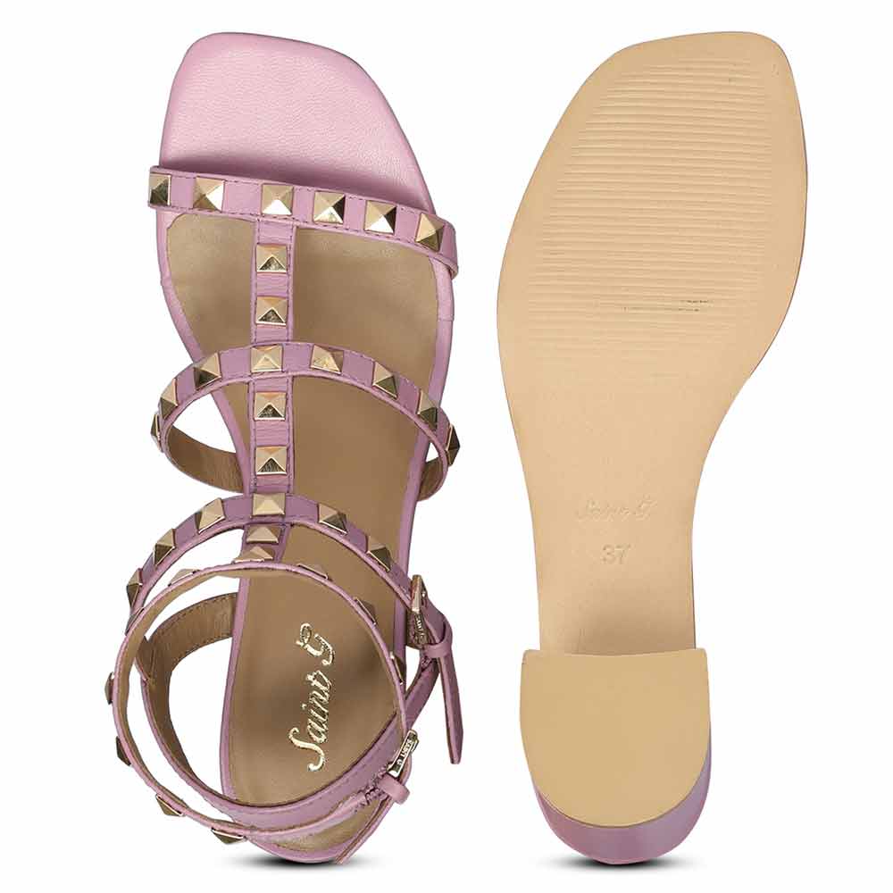 Saint Angela Lilac Leather Metal Studded Block Heels