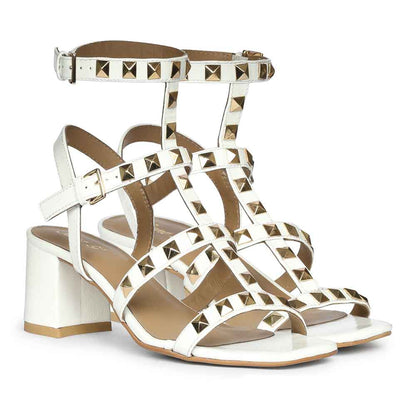 Saint Angela Gold Metal Double Buckle Block Heels