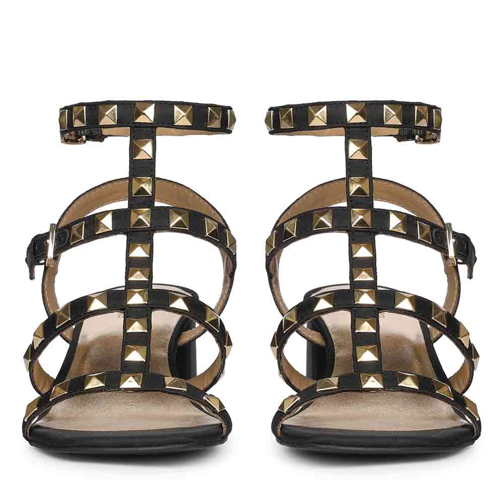 Saint Angela Gold Metal Double Buckle Block Heels