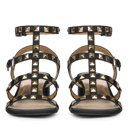 Saint Angela Gold Metal Double Buckle Block Heels