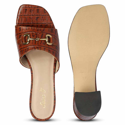 Saint Blair Brown Croc-embossed Leather Block Heels