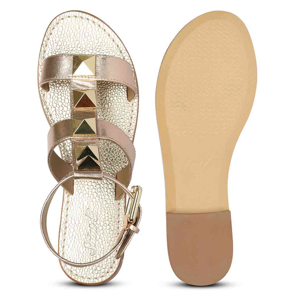 Saint Ida Metal Studded Metallic Rose Leather Sandals