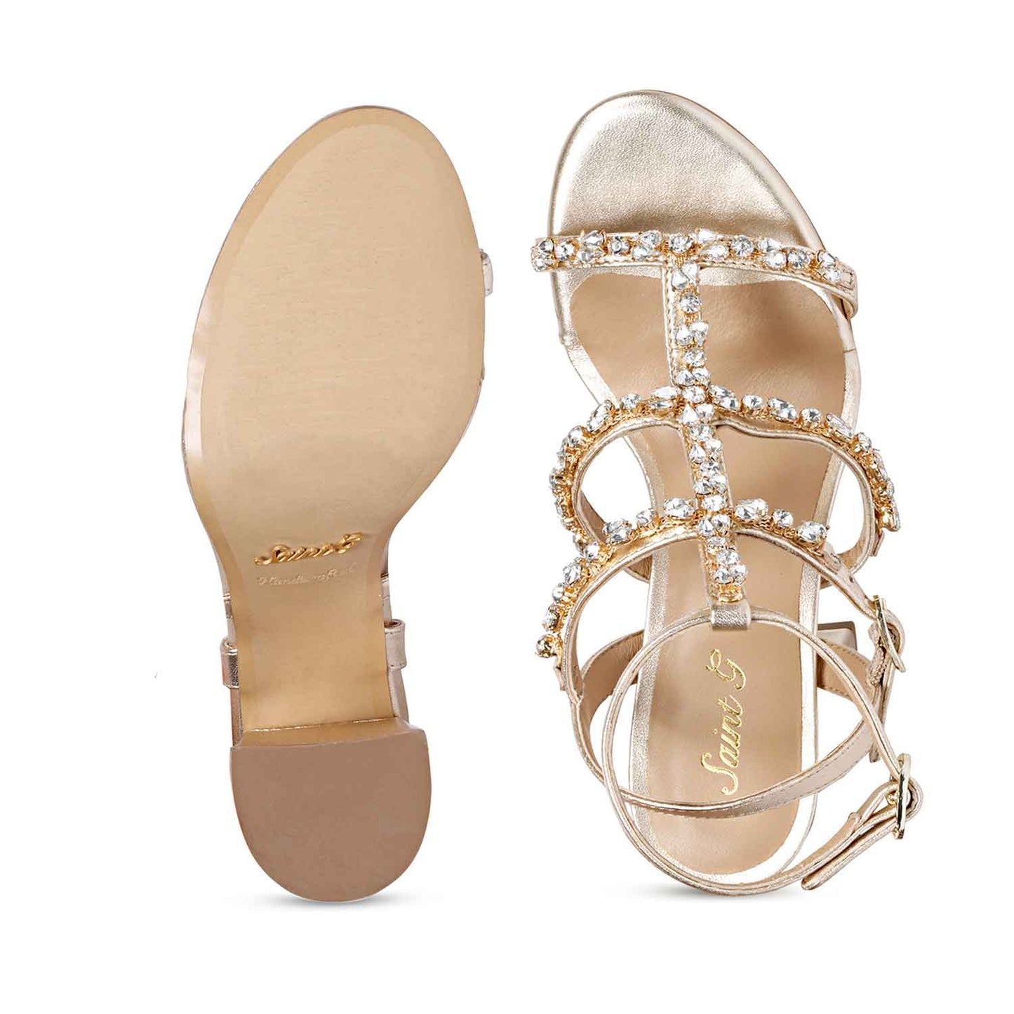 Elegant metallic heels with stone details