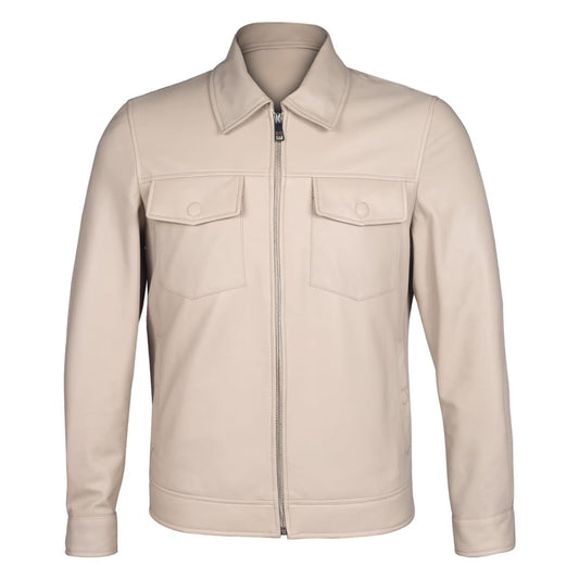 Saint Ruben Off-White Leather Men's Jacket With Collars