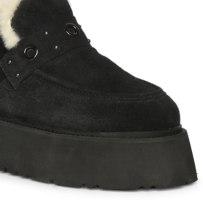 Saint Frionne Black Suede Leather Fur Lined Platform Boots