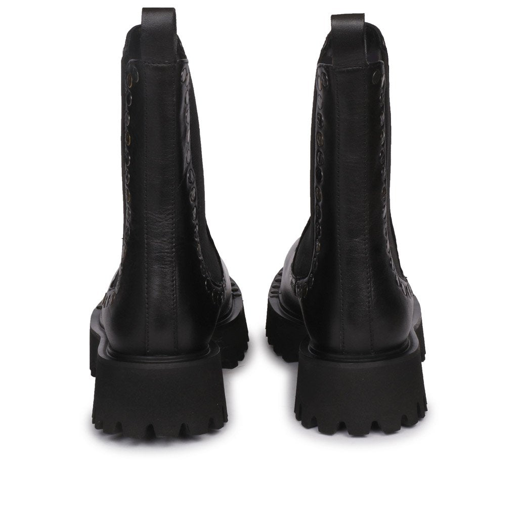 Saint Jessica Metal Studded High Ankle Leather Boots - Edgy and stylish high ankle boots with metal studs for a bold fashion statement