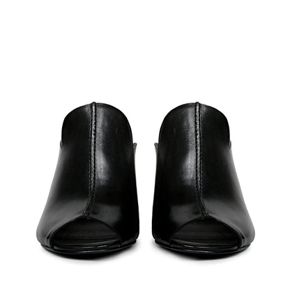 Amor Black Leather Block Heel Mules.