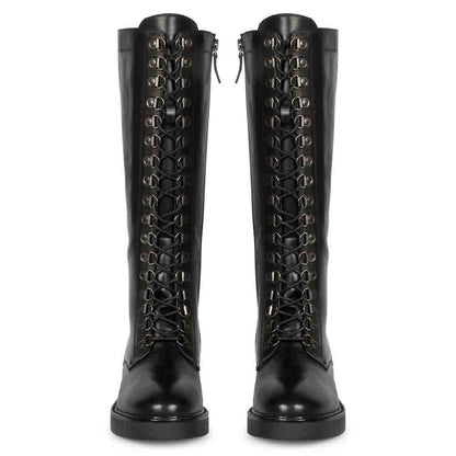 Saint Mercello Lace Up Black Leather High Tongue Tall Boots