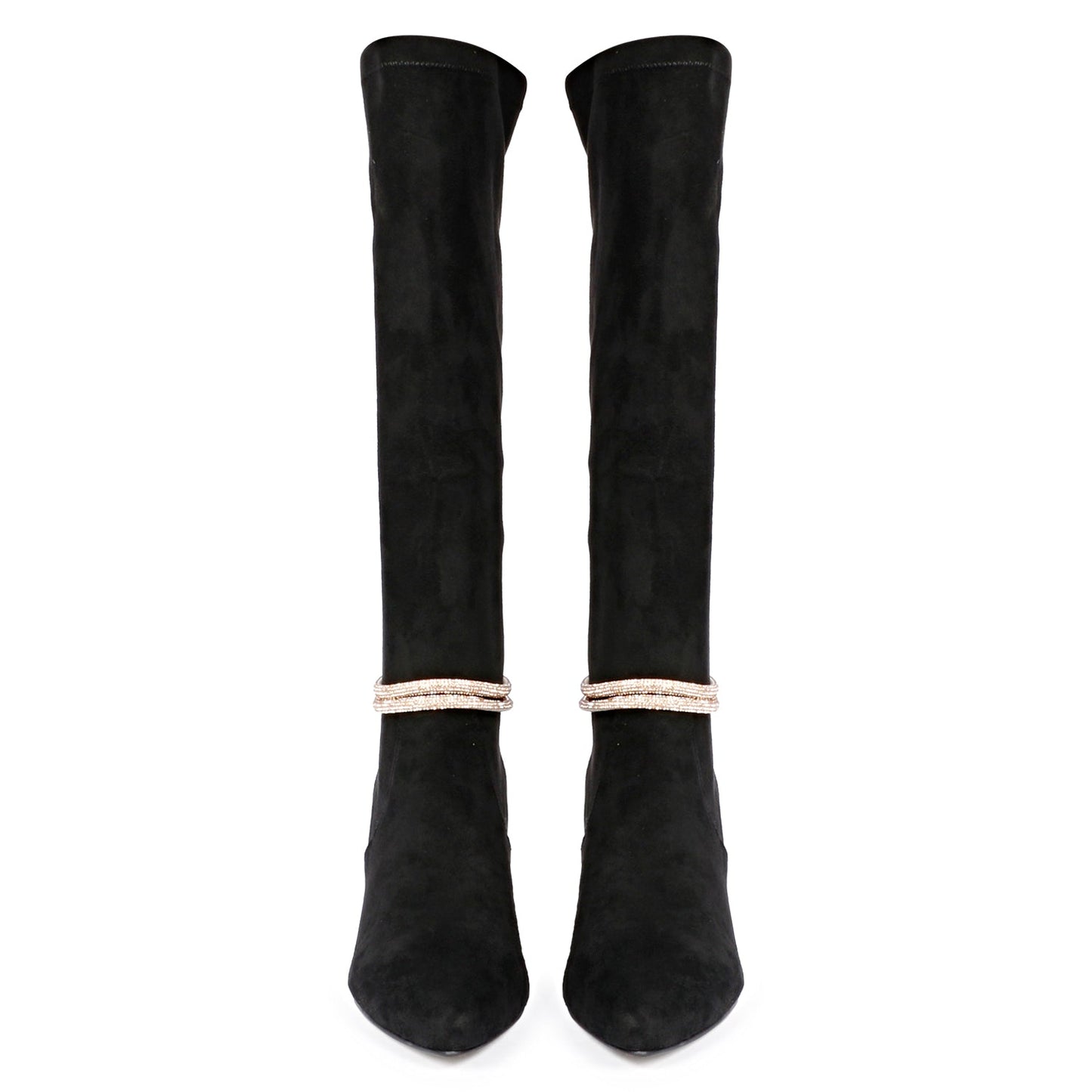 Saint Lumina Golden Cord String Black Stretch Suede Long Boots