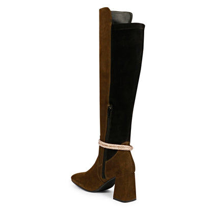 Saint Lumina Golden Cord String Olive Leather Knee High Boots