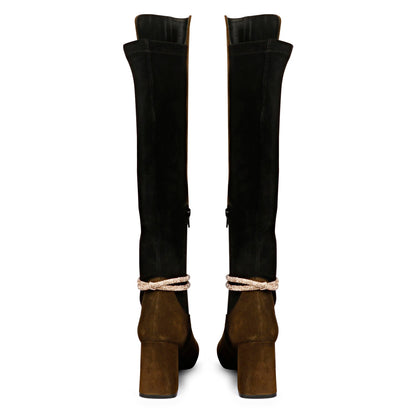 Saint Lumina Golden Cord String Olive Leather Knee High Boots