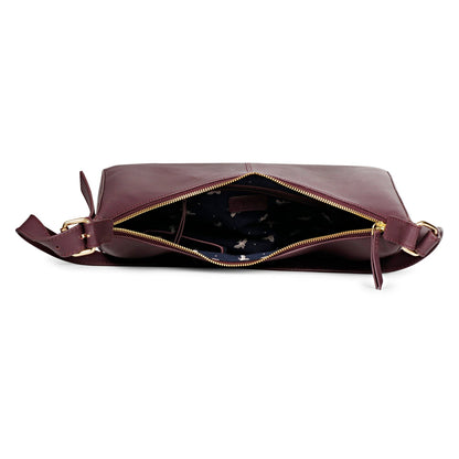 Favore Womens Burgundy Leather Hobo Bag