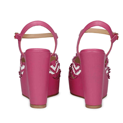 Glenda Hand Woven Hot Pink Leather Wedge Heels