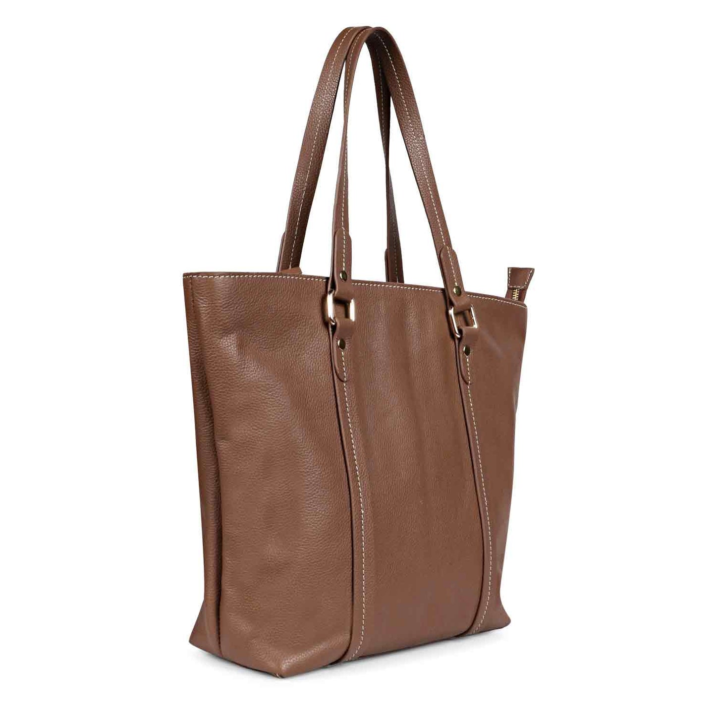 Favore Brown Textured Leather Oversized Shopper Shoulder Bag