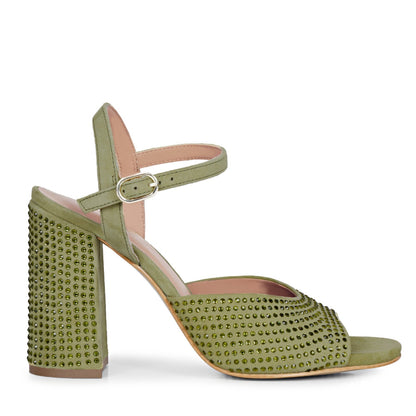 Saint Amaya Safari Leather Heels - Crystal studs for a glamorous twist on classic elegance