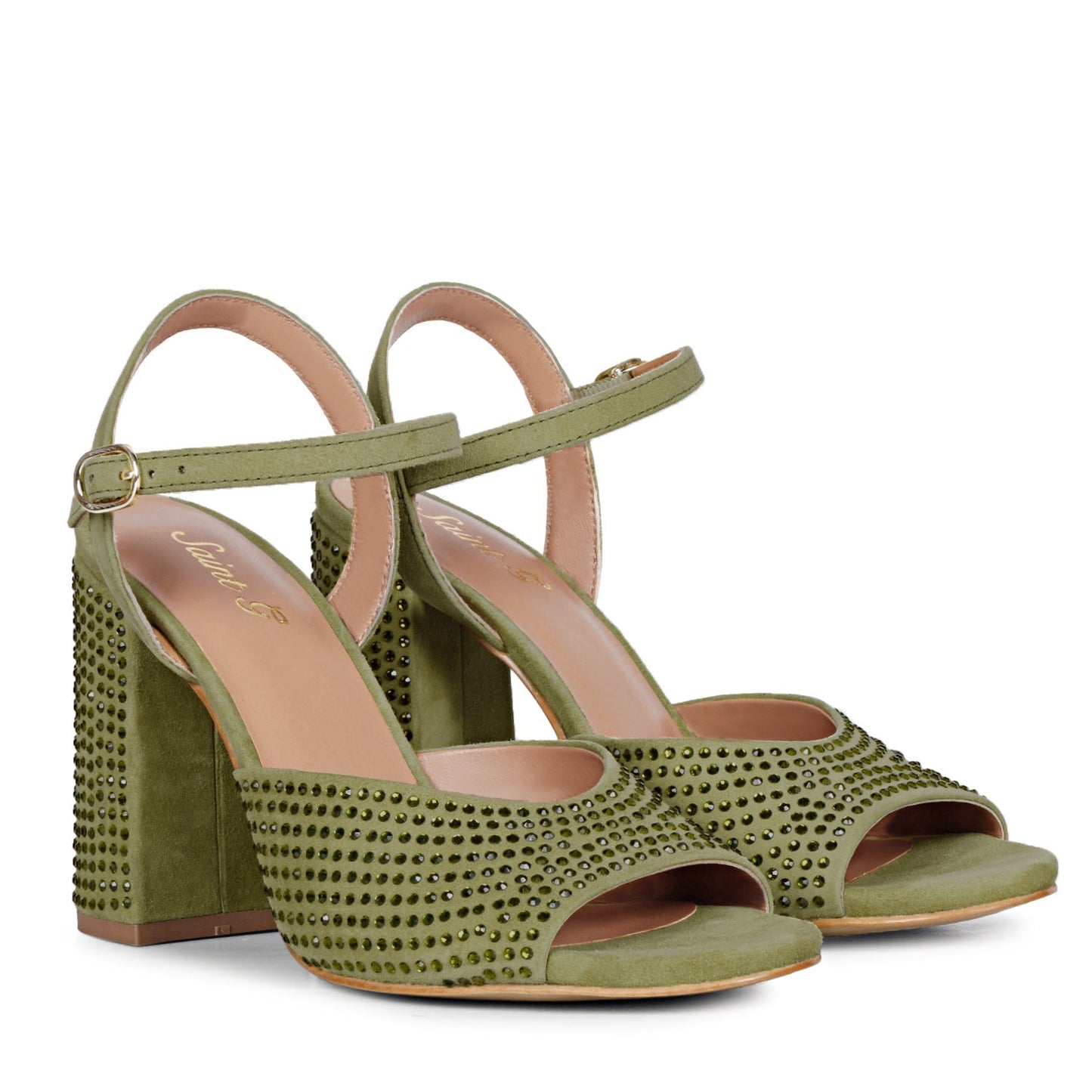 Saint Amaya Safari Leather Heels - Crystal studs for a glamorous twist on classic elegance