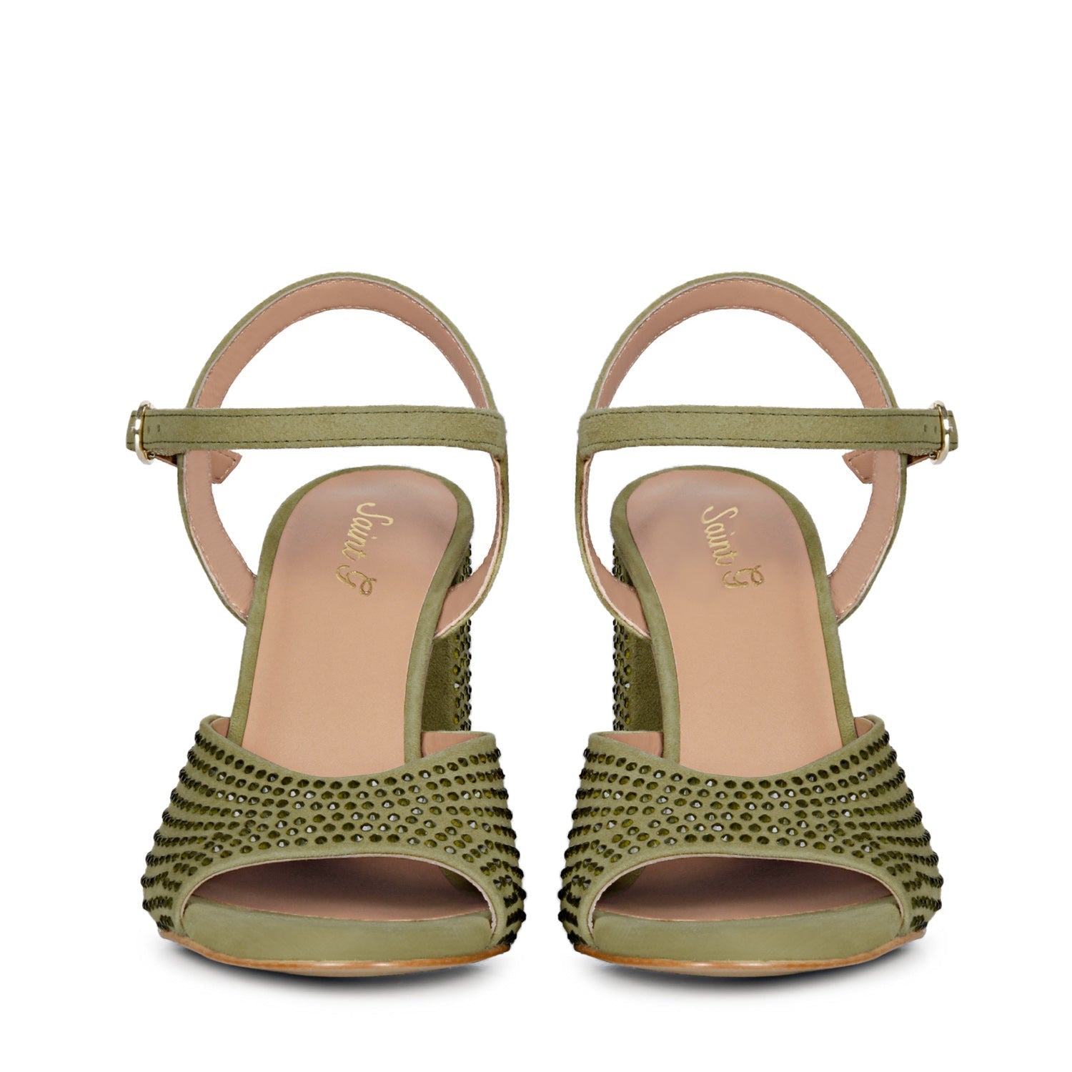 Saint Amaya Safari Leather Heels - Crystal studs for a glamorous twist on classic elegance
