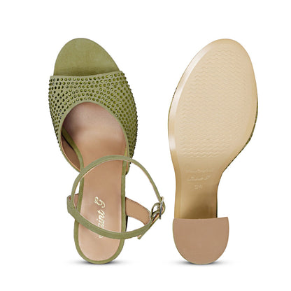 Saint Amaya Safari Leather Heels - Crystal studs for a glamorous twist on classic elegance