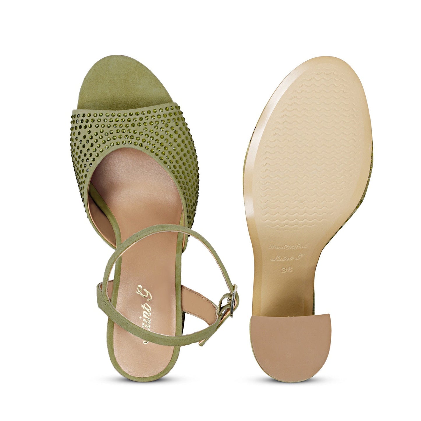 Saint Amaya Safari Leather Heels - Crystal studs for a glamorous twist on classic elegance