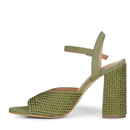 Saint Amaya Safari Leather Heels - Crystal studs for a glamorous twist on classic elegance