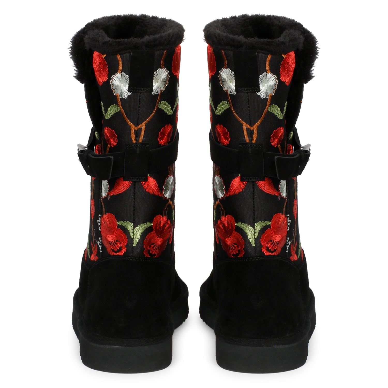 Saint Gloire Buckle Décor Boots - Floral Embroidery, Snug Fit, Fashionable Style