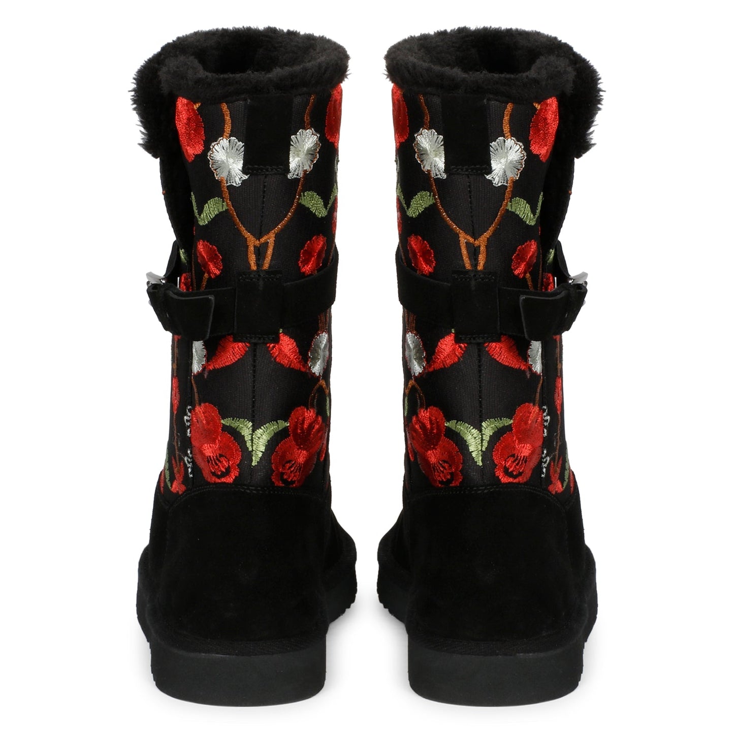 Saint Gloire Buckle Décor Boots - Floral Embroidery, Snug Fit, Fashionable Style