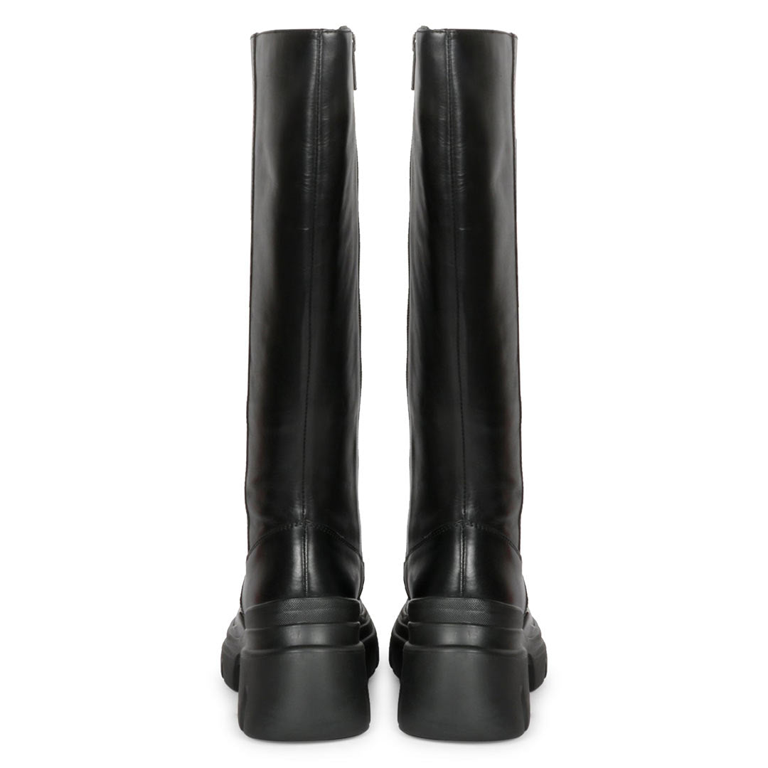 Saint Eloïse Black Leather Lug Sole Long Boots