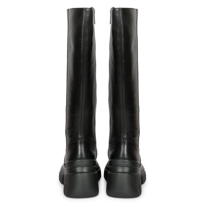 Saint Eloïse Black Leather Lug Sole Long Boots