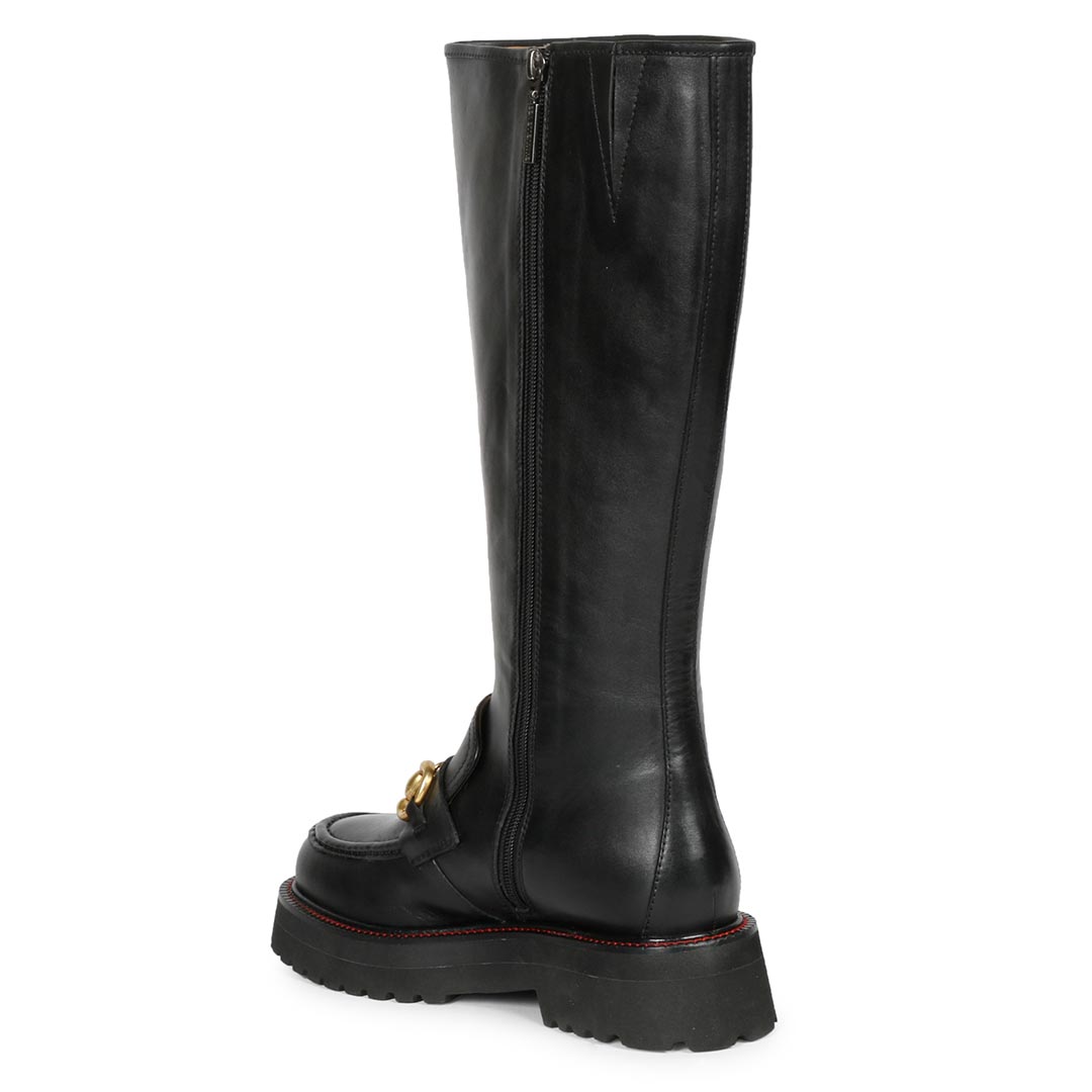 Saint Noble Horse Bit Décor Boots in Sleek Black Leather