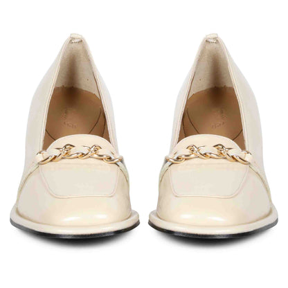Elegant Ivory Patent Leather Moccasins