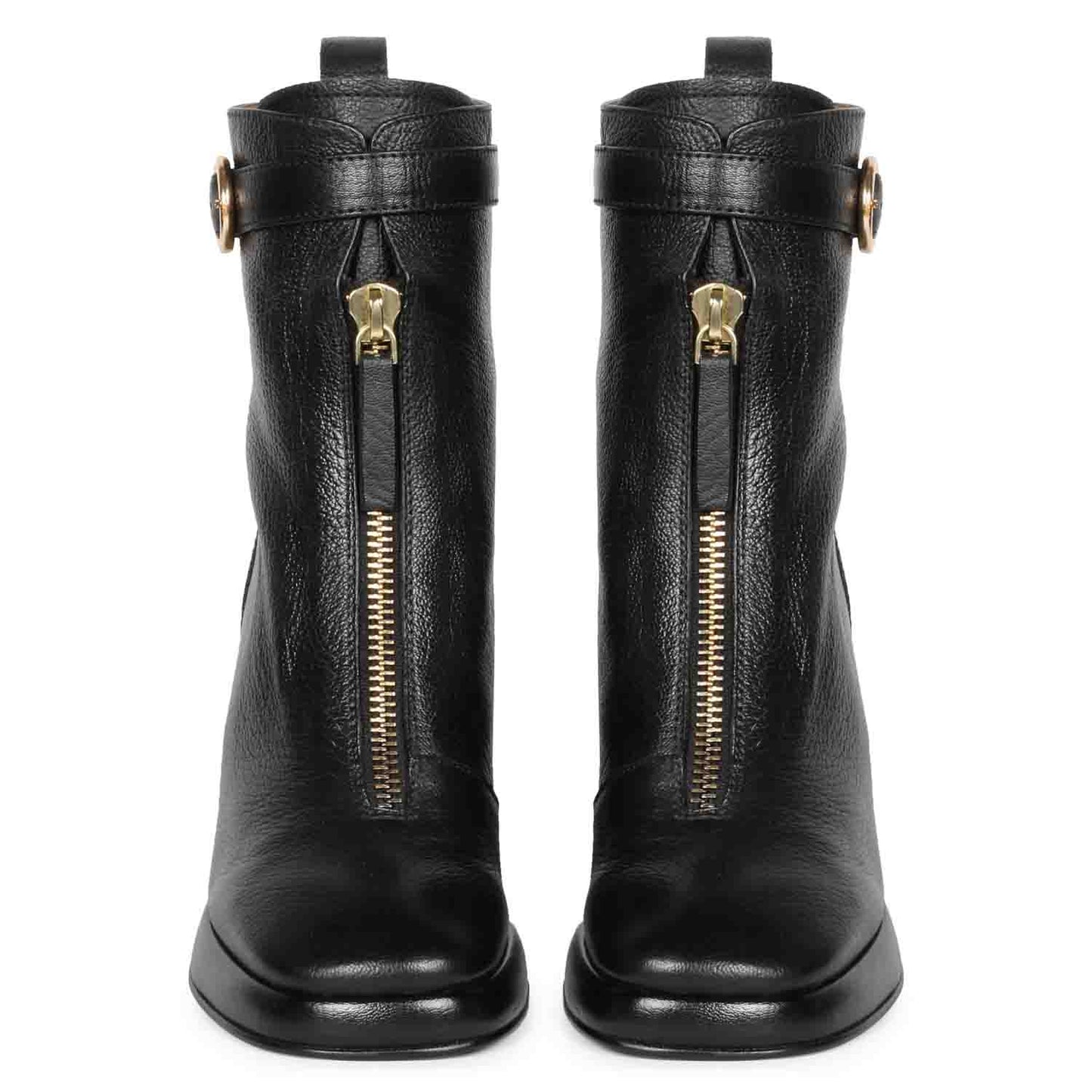 Sleek Saint Henriette Black Leather High Ankle Boots with Front Zipper - Stylish and versatile footwear for a bold fashion statement