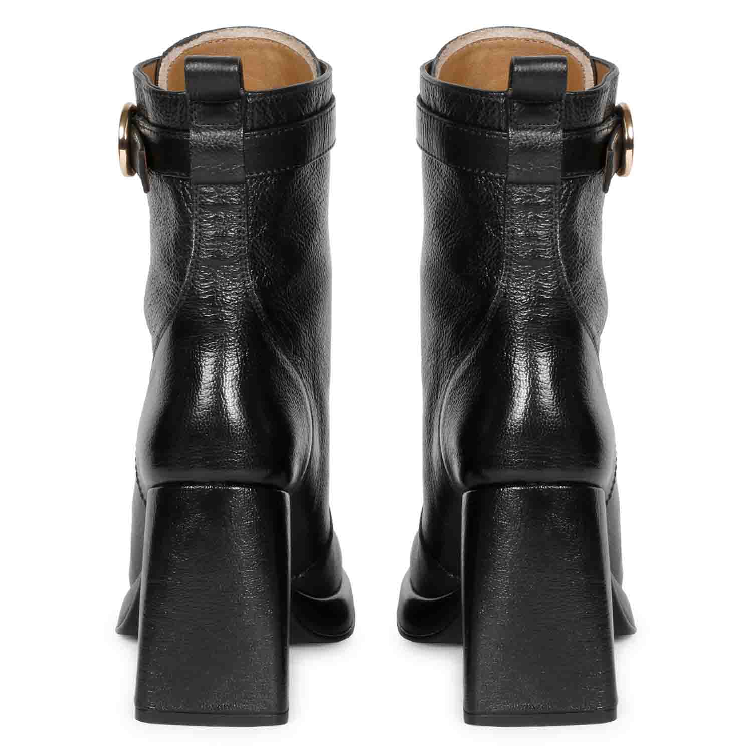 Sleek Saint Henriette Black Leather High Ankle Boots with Front Zipper - Stylish and versatile footwear for a bold fashion statement