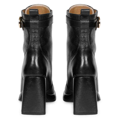 Sleek Saint Henriette Black Leather High Ankle Boots with Front Zipper - Stylish and versatile footwear for a bold fashion statement