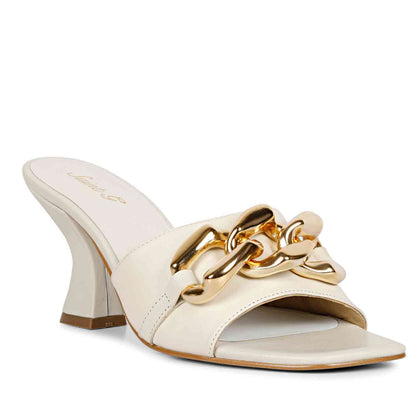 Saint Melissa Off White Leather Mid Slip On Heels