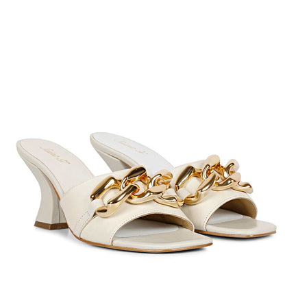Saint Melissa Off White Leather Mid Slip On Heels
