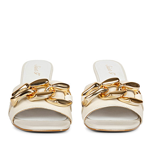 Saint Melissa Off White Leather Mid Slip On Heels