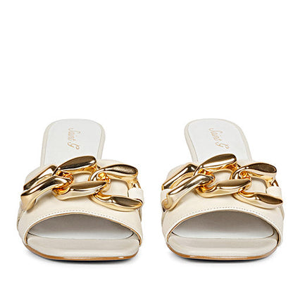 Saint Melissa Off White Leather Mid Slip On Heels
