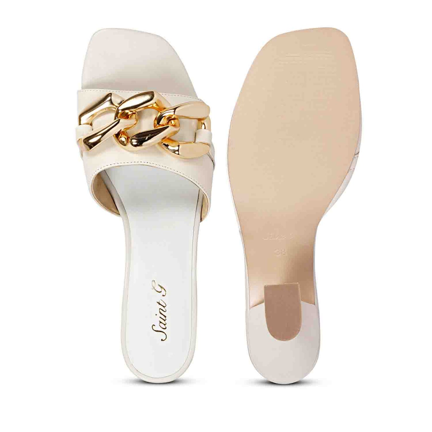 Saint Melissa Off White Leather Mid Slip On Heels